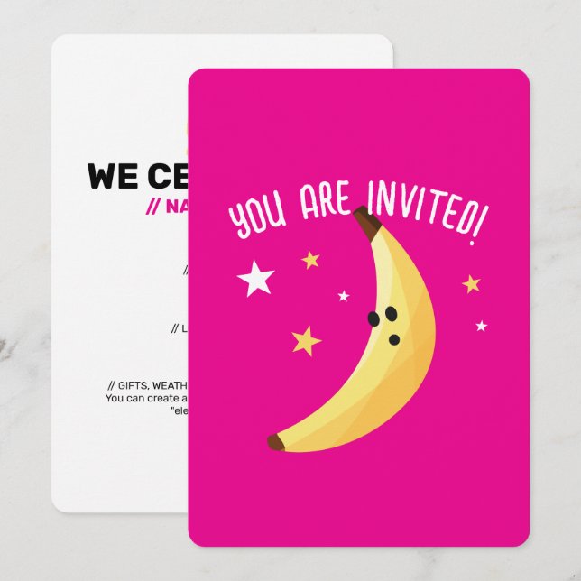 Funny Banana Pun Party pattern favors - editable Invitation (Front/Back)