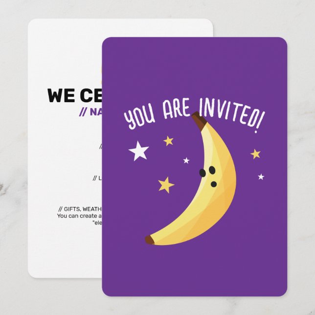 Funny Banana Pun Party pattern favors - editable Invitation (Front/Back)