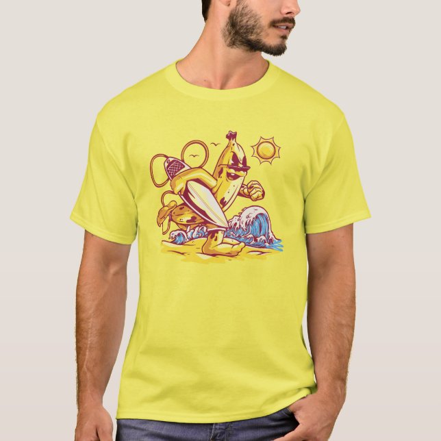 Funny banana surfing in beach T-Shirt (Front)