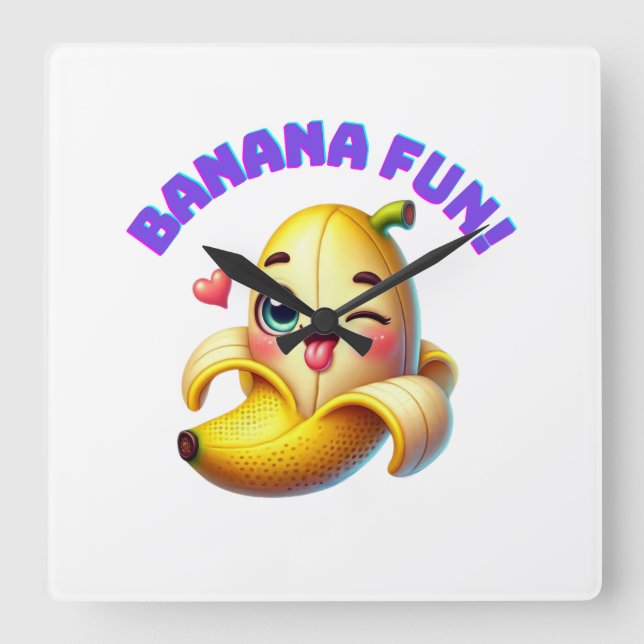 Funny Banana Winking Design for Fun and Playful Gi Square Wall Clock (Front)