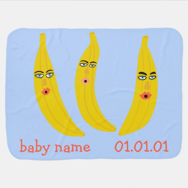 Funny Bananas CUSTOMIZABLE Baby Name Birthday Baby Blanket (Horizontal)