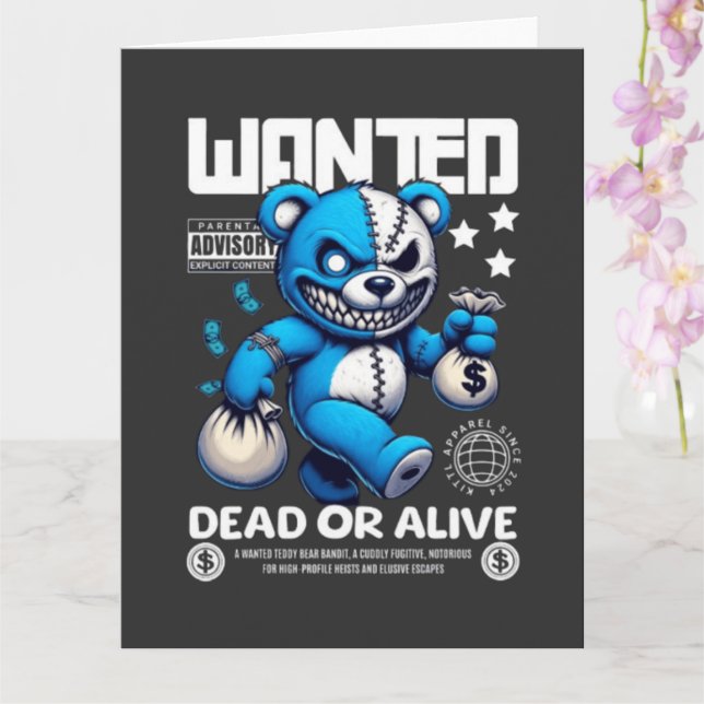 Funny Bandit Bear Wanted Poster Greeting Card (Orchid)