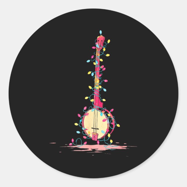 Funny Banjo Christmas Graphics Lights Lover Player Classic Round Sticker (Front)