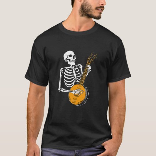 Funny Banjo Lover Skeleton Playing Banjo Halloween T_Shirt
