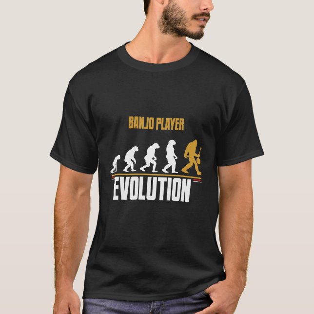 Funny Banjo Player Evolution Playing Banjo Bigfoot T-Shirt (Front)