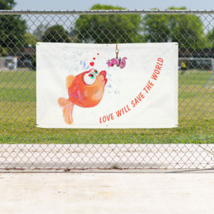 Funny Banner Fish and Worm Banner - Custom Text