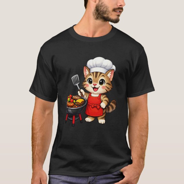 Funny Barbecue Cat Grilling BBQ Long Sleeve T-Shirt (Front)