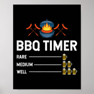 Funny Barbecue Chef Bbq Timer Beer Drinking Party Poster