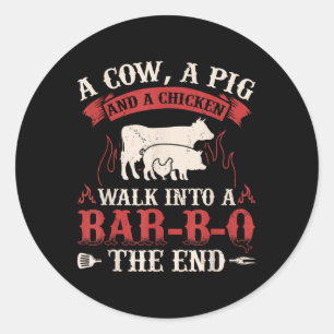 Funny Barbecue Cow Pig Chicken Graphic Meat Smokin Classic Round Sticker