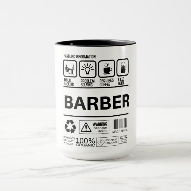 Funny Barber Handling Information Mug (Center)