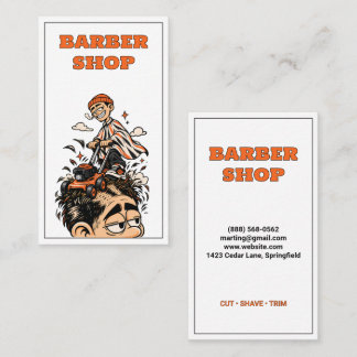 Funny Barber Shop Haircut Mower Retro Mascot Business Card