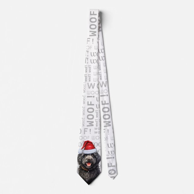 Funny Barbet Christmas Dog Lover Neck Tie (Front)
