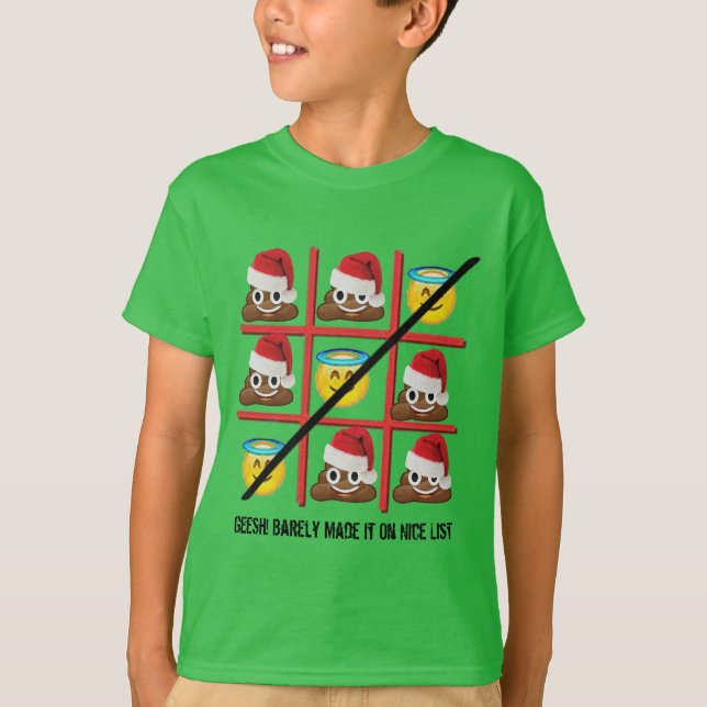 funny barely made nice list kids Christmas T-Shirt (Front)