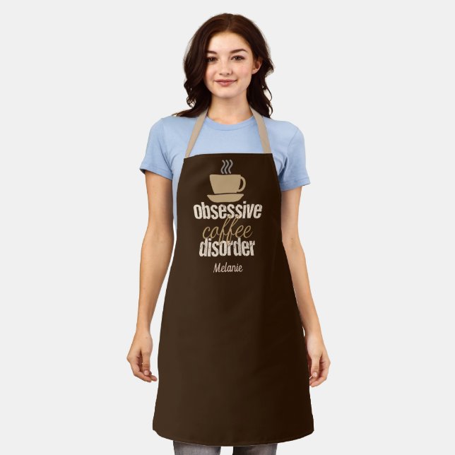 Funny Barista Obsessive Coffee Disorder Monogram Apron (Worn)