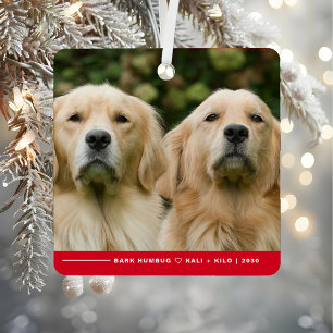 Funny Bark Humbug Dog Photo Christmas Personalized Metal Ornament
