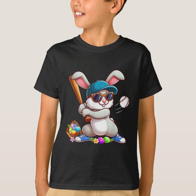 Funny Baseball Bunny Easter Shirts For Kids Boys T (Front)