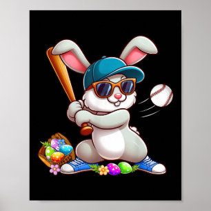 Funny Baseball Bunny Easter Shirts For Kids Boys T Poster