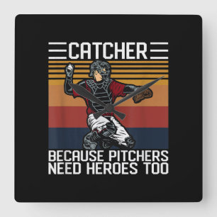 Funny Baseball Catcher Vintage Pitchers Need Love Square Wall Clock