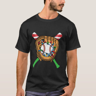 Funny Baseball Christmas Lights Candy Cane Bat Xma T-Shirt