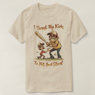 Funny Baseball Dad Graphic Tee - Hit and Steal
