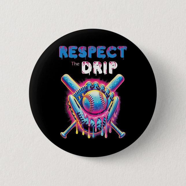 Funny Baseball Drip Ice Cream Dripping Respect The Button (Front)