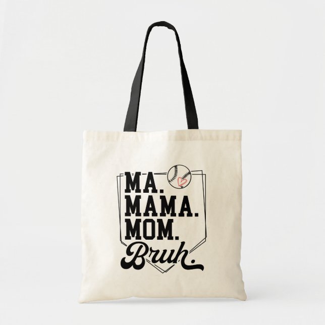 Funny Baseball Mom Bruh with Team Name and Number Tote Bag (Front)