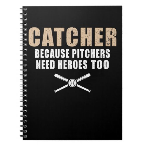 Funny Baseball Player Kids Softball Catcher Notebook