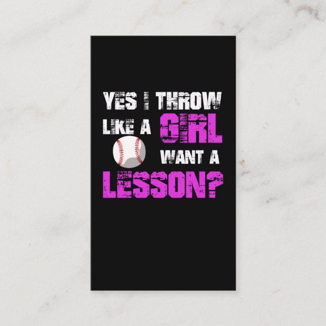 Funny Baseball Player Softball Playing Girl Pitche Business Card (Front)