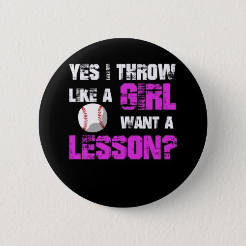 Funny Baseball Player Softball Playing Girl Pitche Button