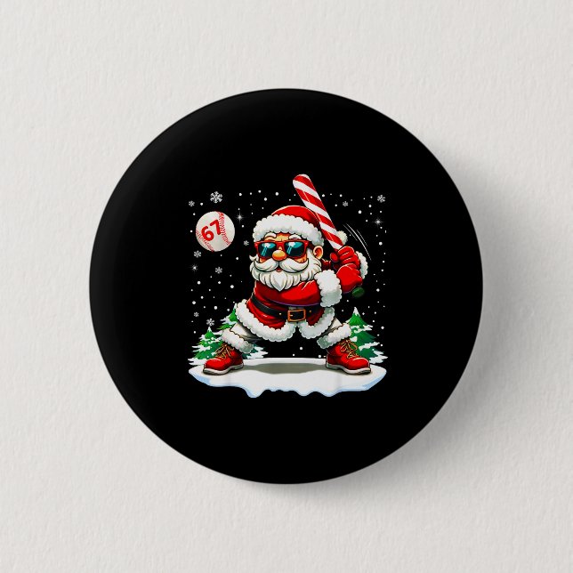 Funny Baseball Santa 67 Christmas Xmas Pajamas Boy Button (Front)