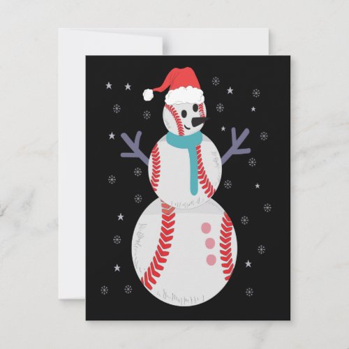 Funny Baseball Snowman Christmas New Year Gift Note Card