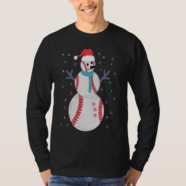 Funny Baseball Snowman Christmas New Year Gift T-Shirt (Front)