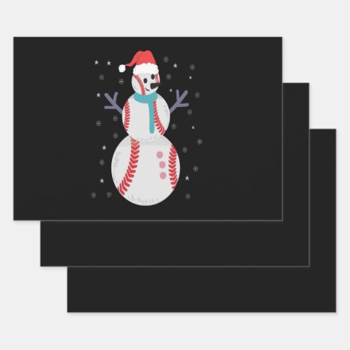 Funny Baseball Snowman Christmas New Year Gift Wrapping Paper Sheets