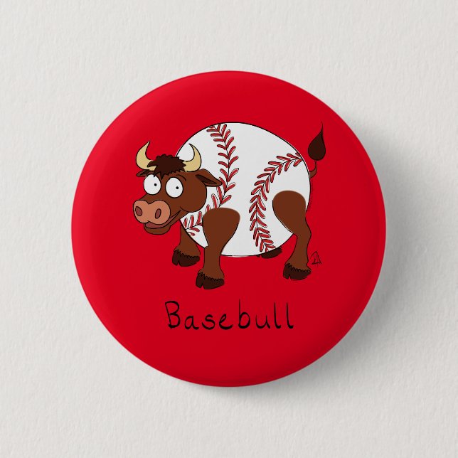 Funny Baseball sports Kids Cartoon Animal Button (Front)