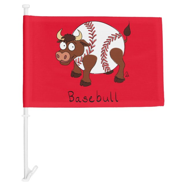 Funny Baseball sports Kids Cartoon Animal Car Flag (Front)