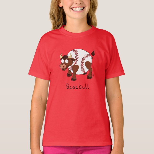 Funny Baseball sports Kids Cartoon Animal T-Shirt (Front)