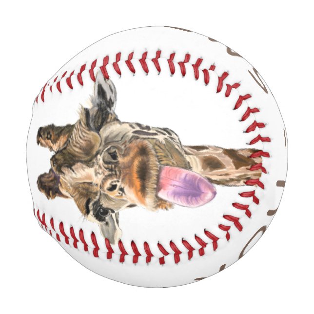 Funny  Baseball with Playful Giraffe - Custom Text (Front Right)