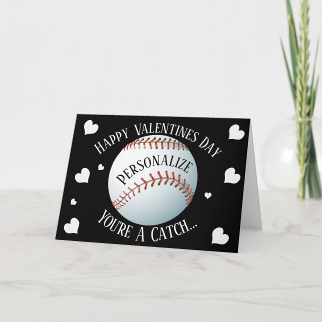 Funny Baseball You're A Catch Valentines Holiday Card (Front)