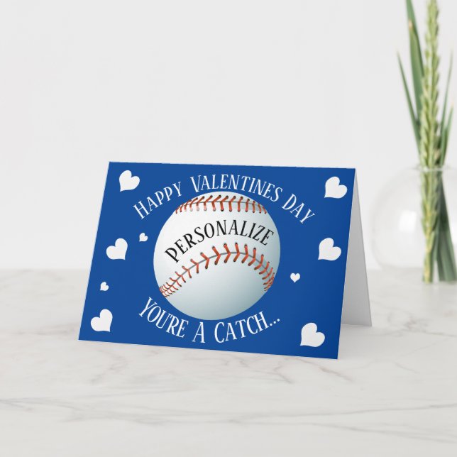 Funny Baseball You're A Catch Valentines Holiday Card (Front)