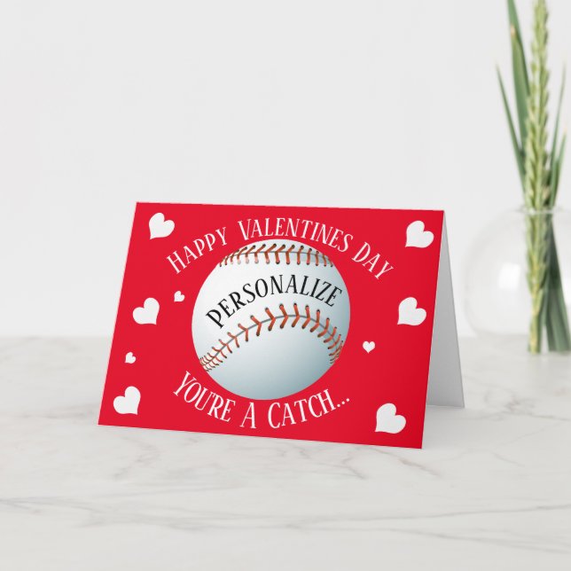Funny Baseball You're A Catch Valentines Holiday Card (Front)