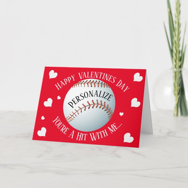 Funny Baseball You're A Hit Valentines Holiday Card (Front)
