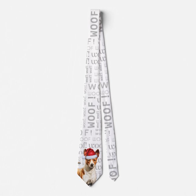 Funny Basenji Christmas Dog Lover Neck Tie (Front)