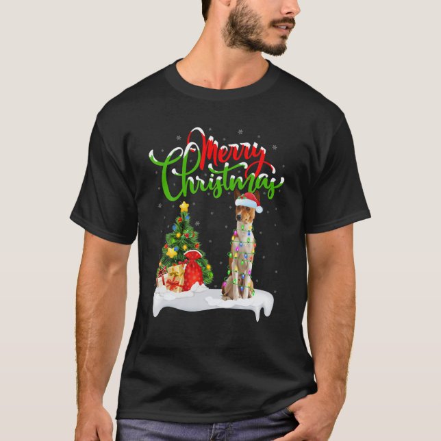 Funny Basenji Dog Lover Xmas Lighting Basenji Chri T-Shirt (Front)