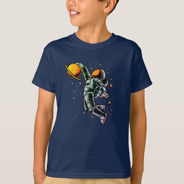 Funny Basketball Astronaut Space Planet T-Shirt (Front)