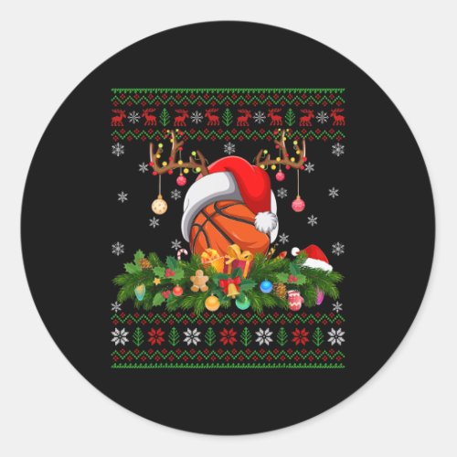 Funny Basketball Ball Raindeer Hat Ugly Basketball Classic Round Sticker