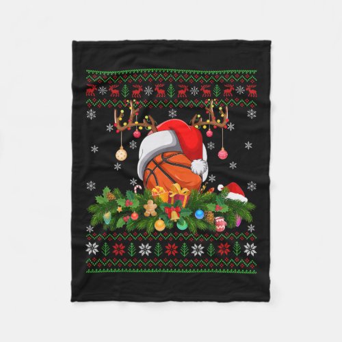 Funny Basketball Ball Raindeer Hat Ugly Basketball Fleece Blanket