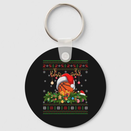 Funny Basketball Ball Raindeer Hat Ugly Basketball Keychain