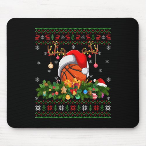 Funny Basketball Ball Raindeer Hat Ugly Basketball Mouse Pad