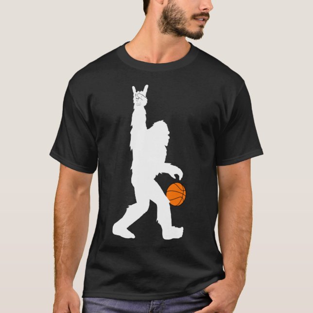 Funny Basketball Bigfoot Rock On Hoops Basketball  T-Shirt (Front)