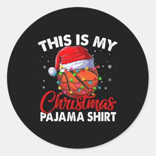 Funny Basketball Christmas Lights Santa Hat Xmas P Classic Round Sticker